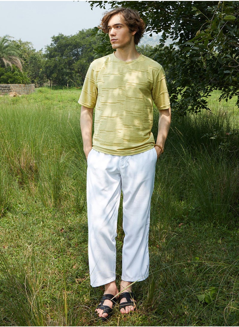 Men's Naples Yellow Solid Creased T-Shirt
