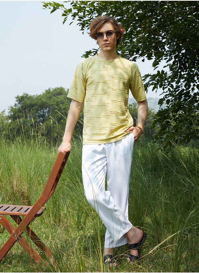 Men's Naples Yellow Solid Creased T-Shirt