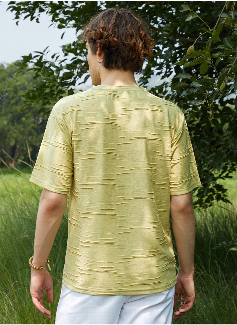 Men's Naples Yellow Solid Creased T-Shirt