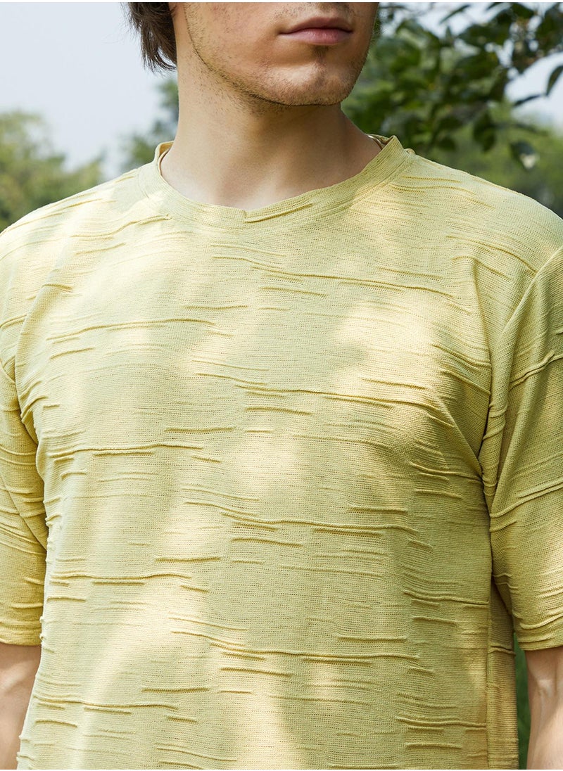 Men's Naples Yellow Solid Creased T-Shirt