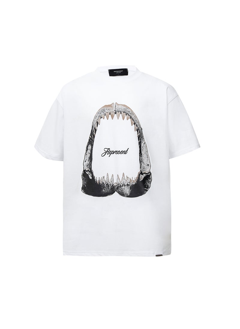 Unisex Retro Shark Print Cotton Tee washing ash
