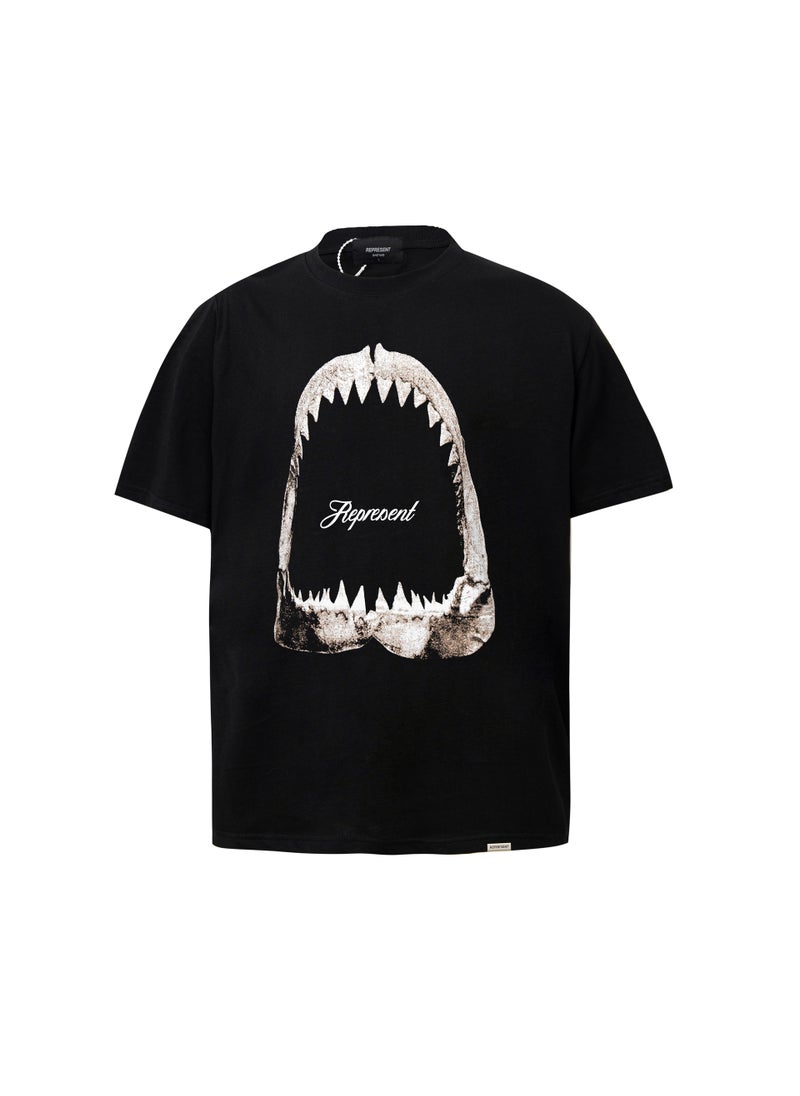 Unisex Retro Shark Print Cotton Tee Black