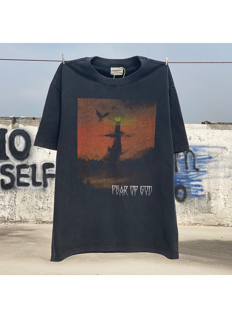 Vintage Washed Casual Oversized Tee Wash Black