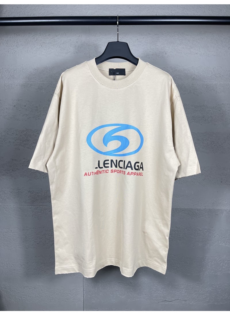 High quality Paris Bs LOGO straight split printed ready-to-wear worn old simple all-match round neck T-shirt couple style Yellow