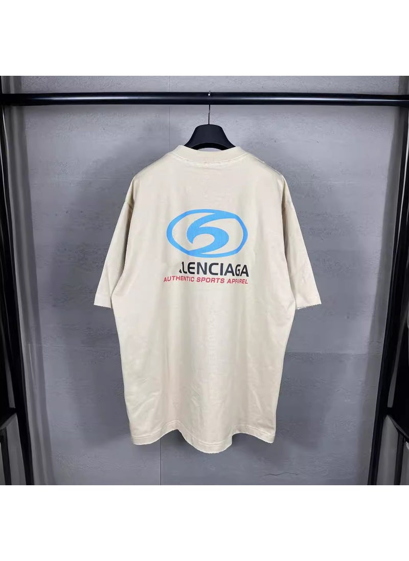 High quality Paris Bs LOGO straight split printed ready-to-wear worn old simple all-match round neck T-shirt couple style Yellow