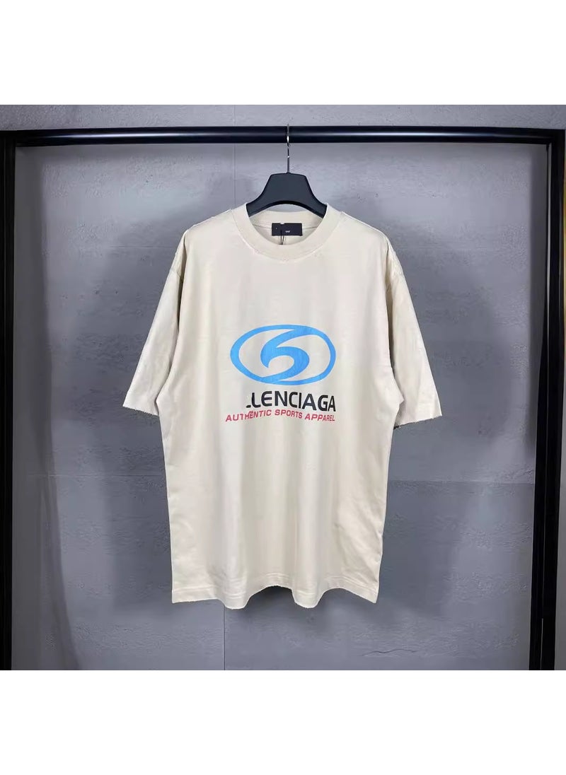 High quality Paris Bs LOGO straight split printed ready-to-wear worn old simple all-match round neck T-shirt couple style Yellow