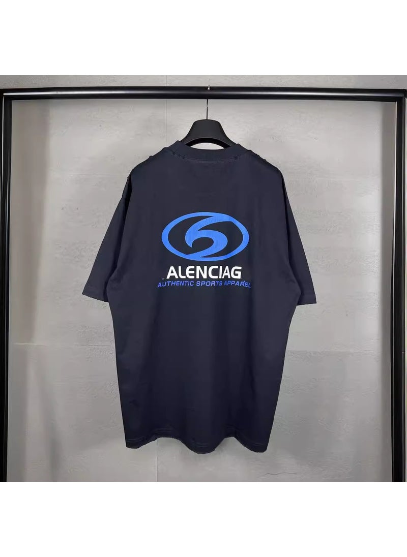 High quality Paris Bs LOGO straight split printed ready-to-wear worn old simple all-match round neck T-shirt couple style Apricot