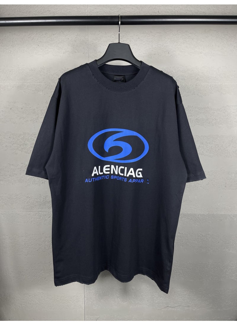 High quality Paris Bs LOGO straight split printed ready-to-wear worn old simple all-match round neck T-shirt couple style Apricot