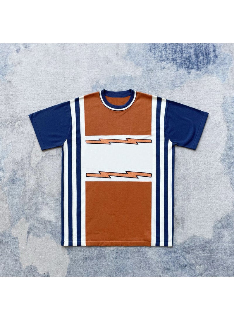 1 x 5 pcs Knit Flame Embroidery Spliced Unisex Tee SS24 Orange
