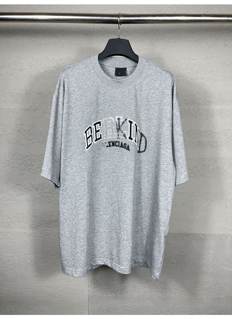 Parisian Brand Logo Graffiti Embroidered Tee Melange gray