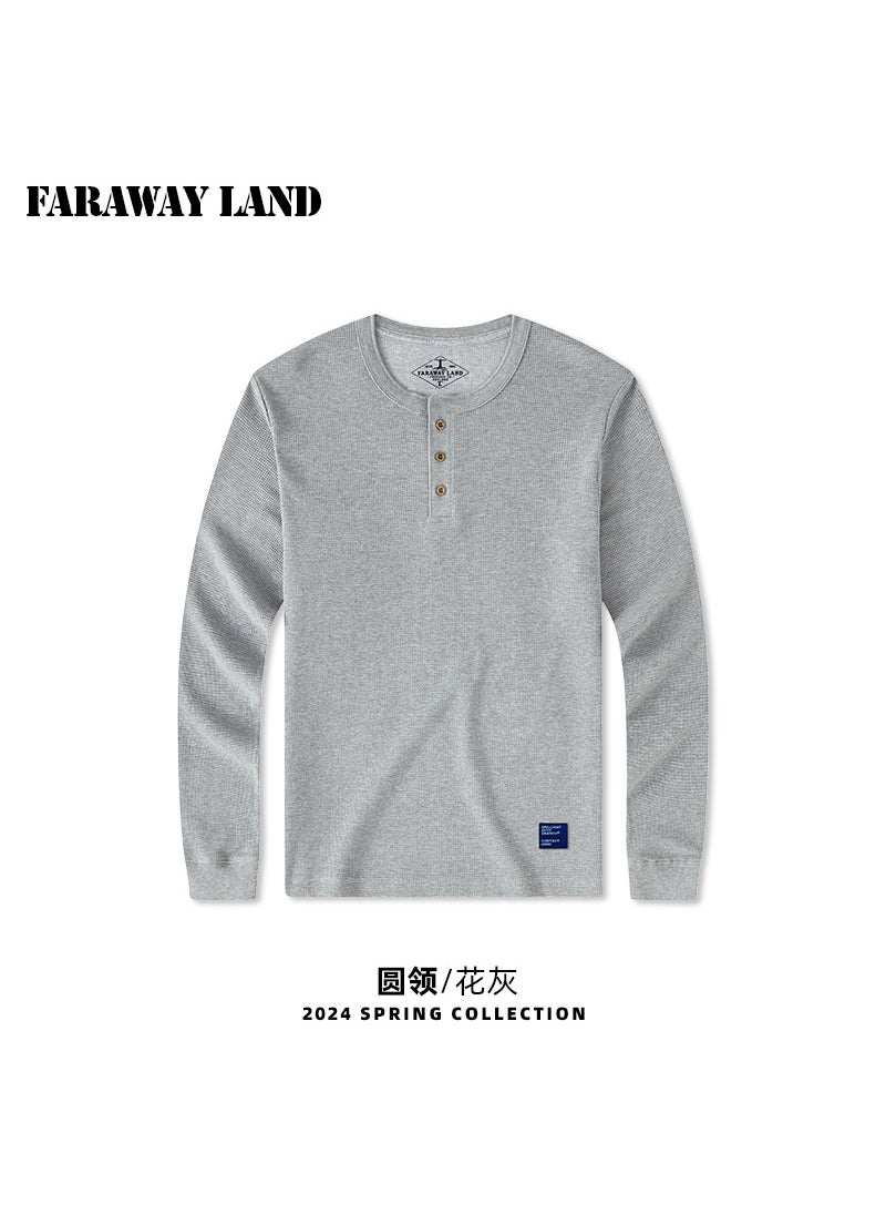 Henry Vintage Waffle Knit Mens Tee Long Sleeve Melange gray