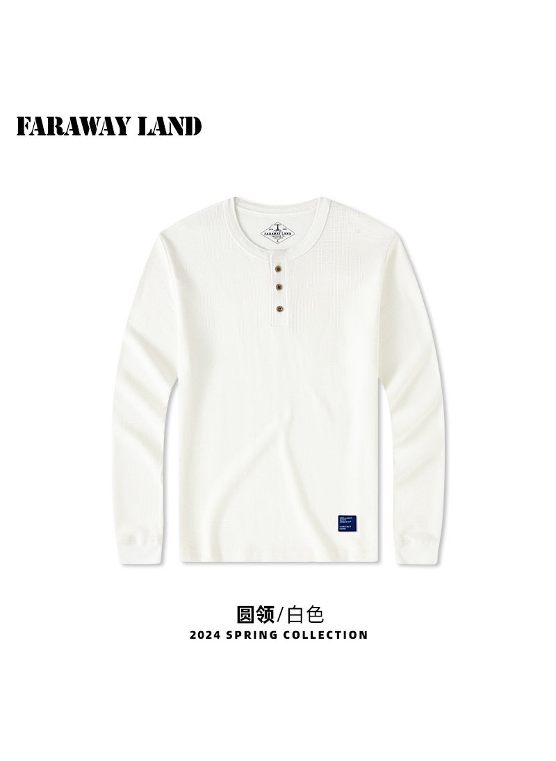 Henry Vintage Waffle Knit Mens Tee Long Sleeve White