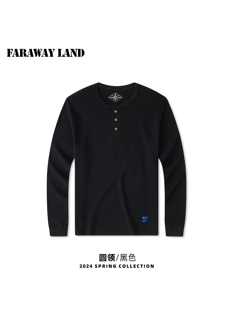 Henry Vintage Waffle Knit Mens Tee Long Sleeve Black