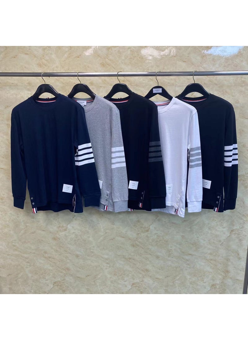 Tom Classic Stripe Long Sleeve Crewneck Tee Gray
