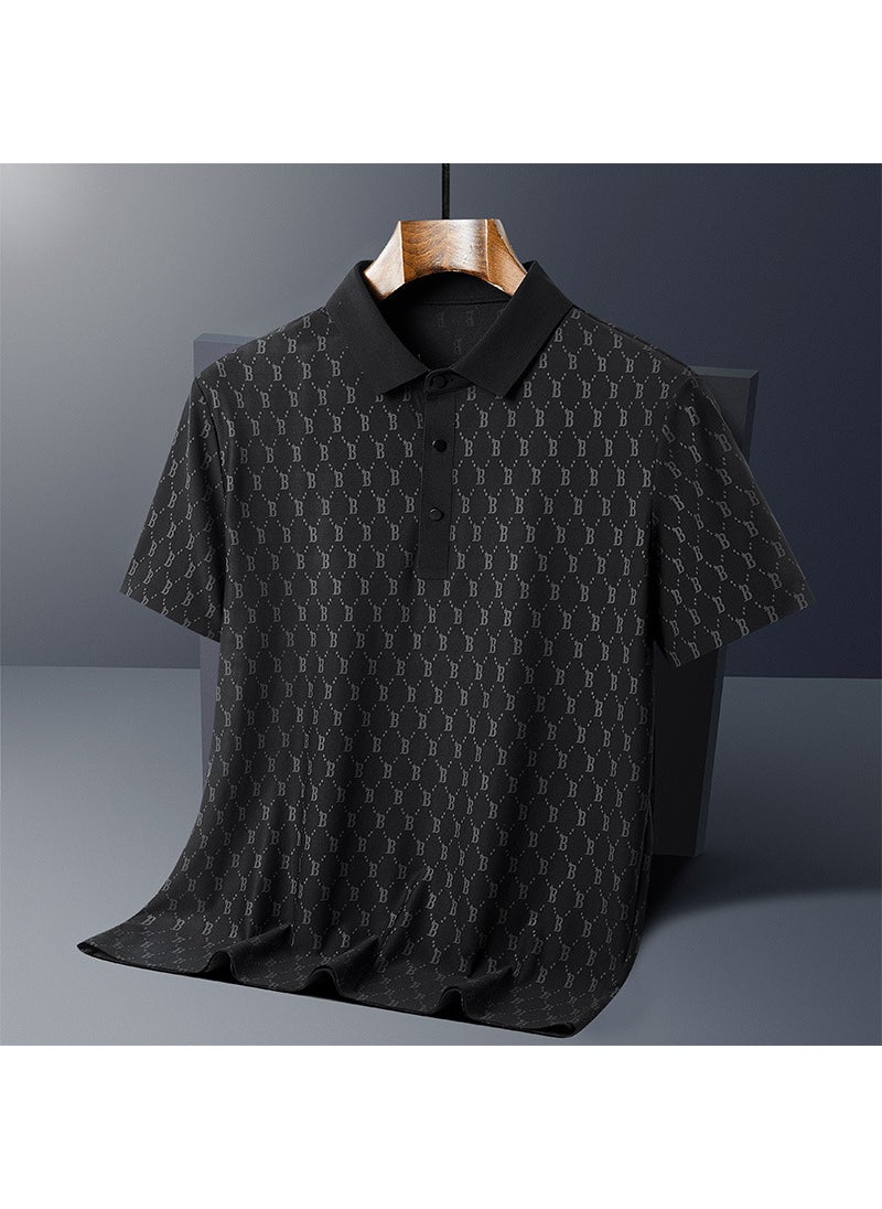 Summer 2024 Mens Breathable Ice-Silk B-Element Seamless Polo Black
