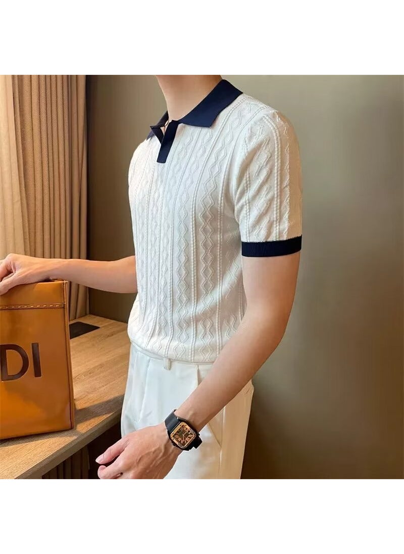 2024 Summer Fashion Slim Mens Polo Shirt Navy blue