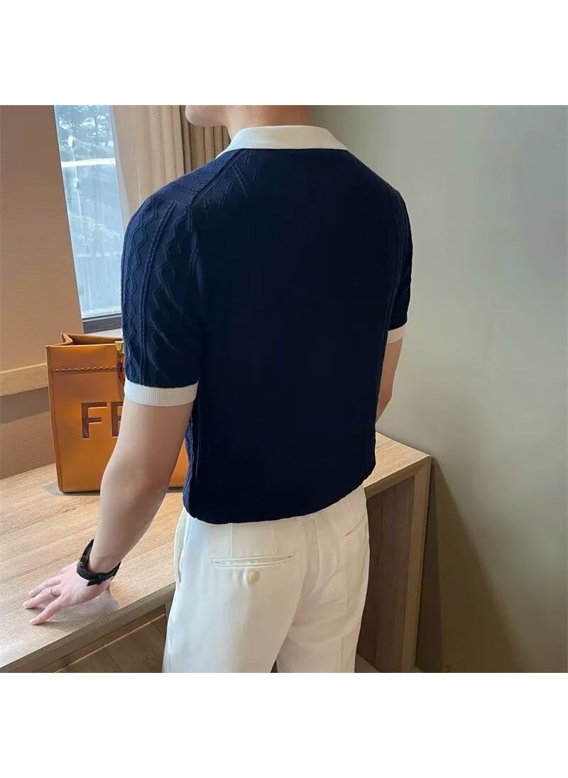 2024 Summer Fashion Slim Mens Polo Shirt Navy blue