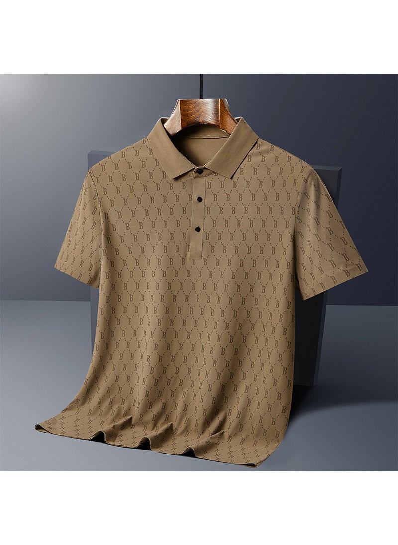 Summer 2024 Mens Breathable Ice-Silk B-Element Seamless Polo Khaki