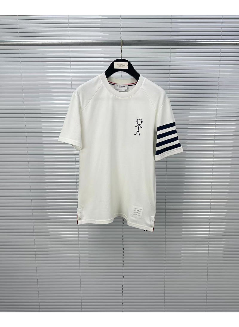 Unisex Cotton Matchstick Tee Casual Loose Fit White