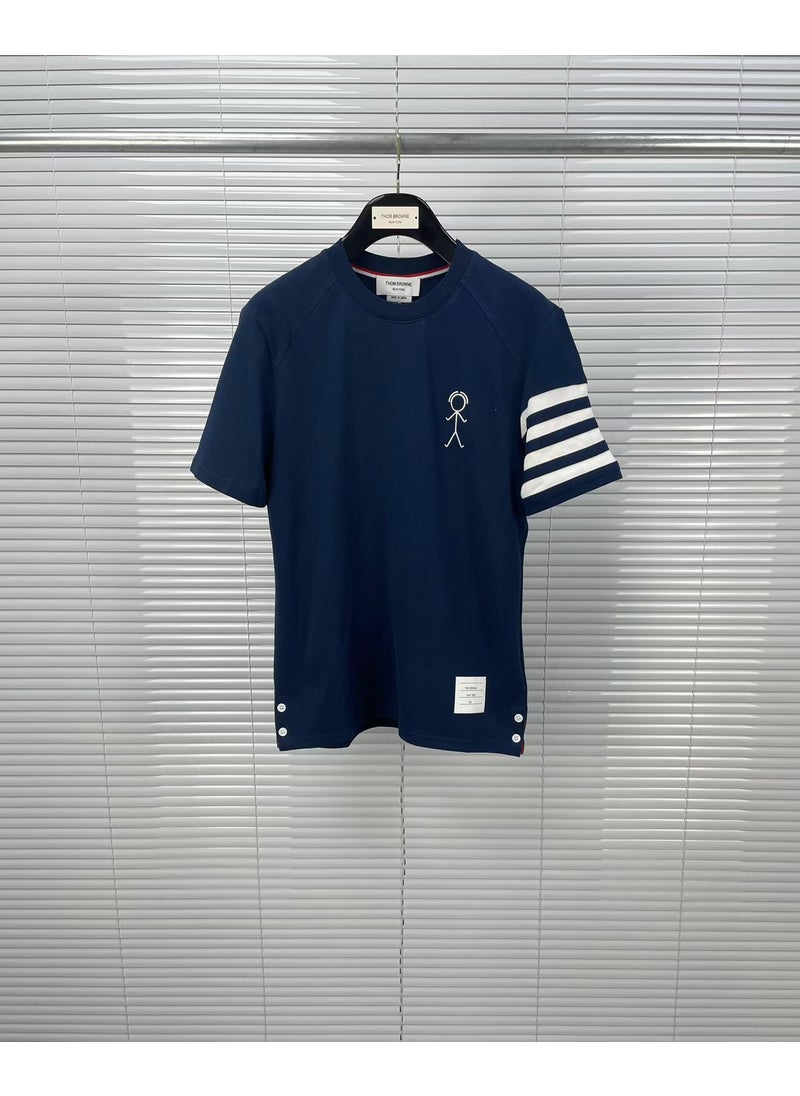 Unisex Cotton Matchstick Tee Casual Loose Fit Blue