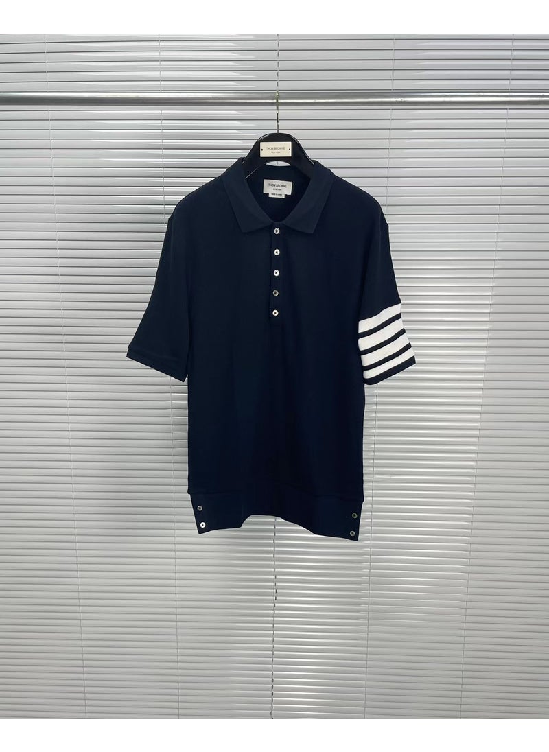 Tbwalf Direct Manufacturing Casual Solid Color Mens Womens Polo Shirt Short Sleeve Versatile Trendy Fashionable Manufacturing Blue