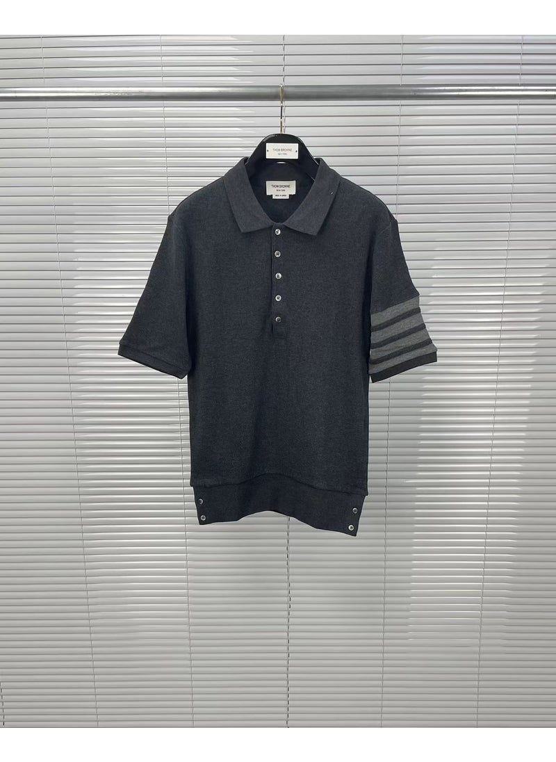 Tbwalf Direct Manufacturing Casual Solid Color Mens Womens Polo Shirt Short Sleeve Versatile Trendy Fashionable Manufacturing dark gray
