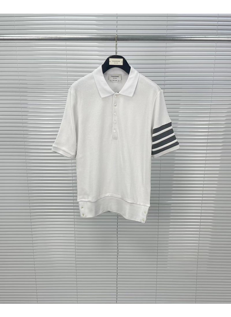 Tbwalf Direct Manufacturing Casual Solid Color Mens Womens Polo Shirt Short Sleeve Versatile Trendy Fashionable Manufacturing White