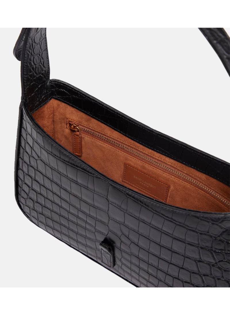Saint Laurent Le 5 à 7 Leather Shoulder Bag, Women's Hand Bag, Women's Travel Bag, Crocodile Embossed Leather Bag