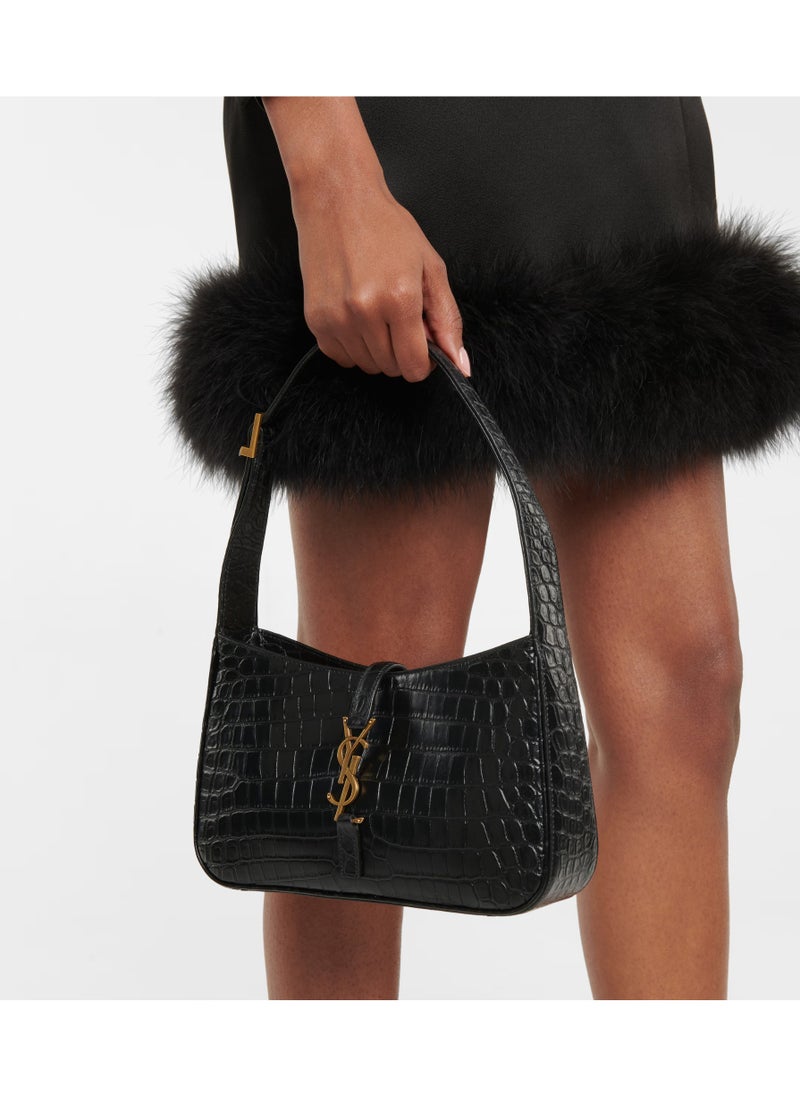 Saint Laurent Le 5 à 7 Leather Shoulder Bag, Women's Hand Bag, Women's Travel Bag, Crocodile Embossed Leather Bag