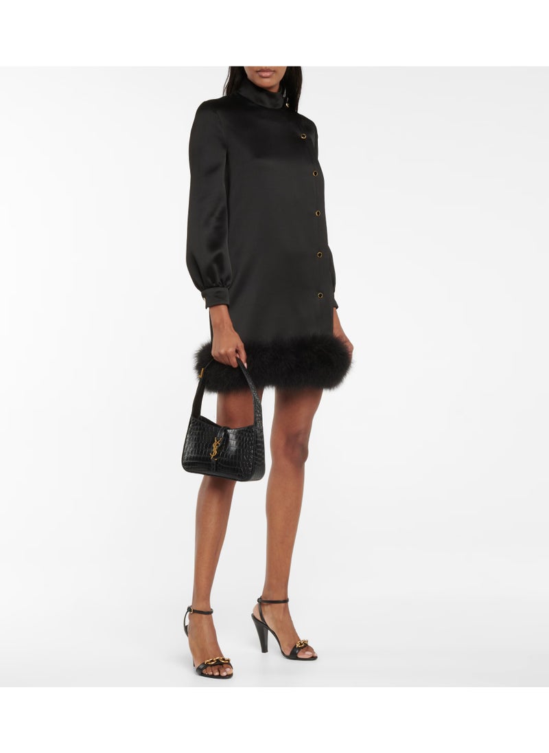 Saint Laurent Le 5 à 7 Leather Shoulder Bag, Women's Hand Bag, Women's Travel Bag, Crocodile Embossed Leather Bag