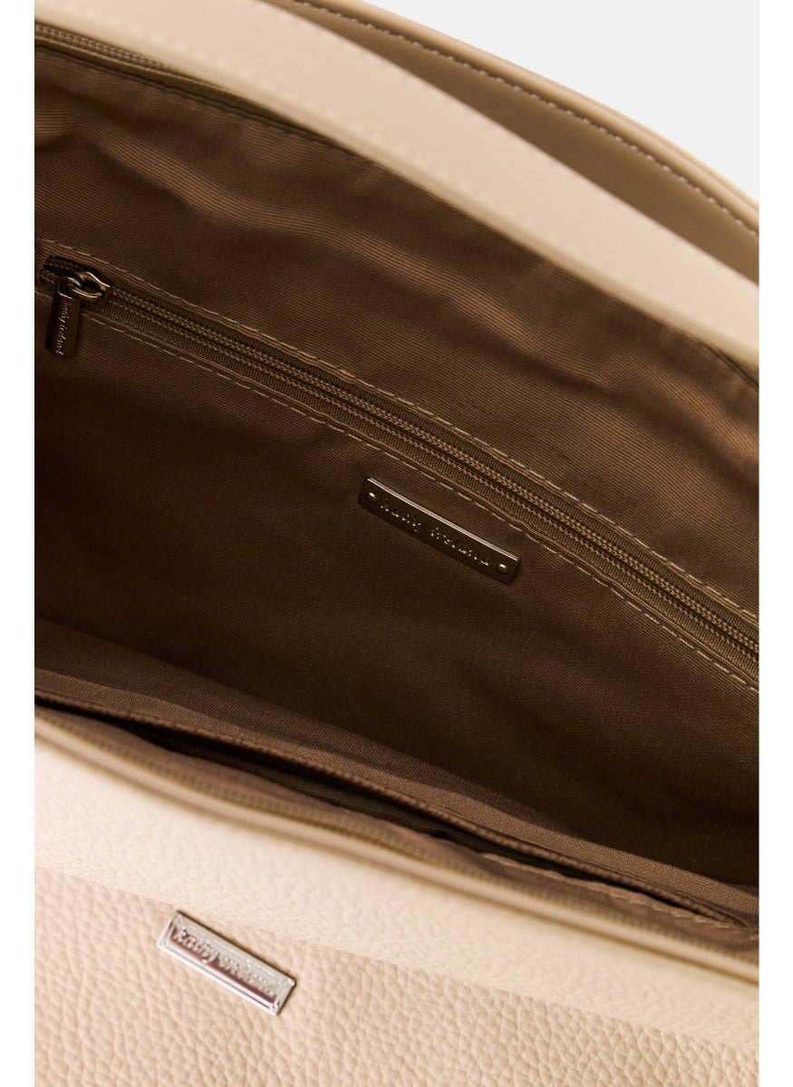 Women Brand Logo Shoulder Bag, Dark Beige