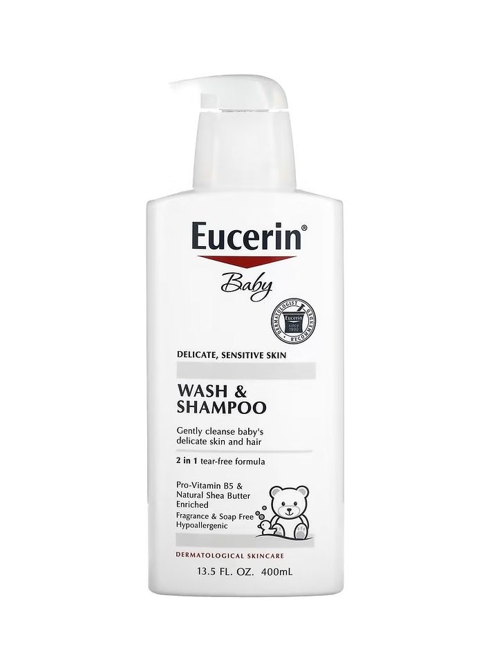 Eucerin, Baby, Wash & Shampoo, Fragrance Free, 13.5 fl oz (400 ml)