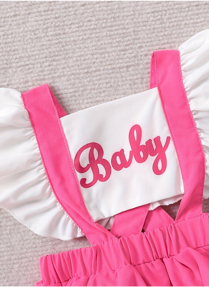 Baby Girl Dress - Ruffled Romper Dress with Puff Sleeves & Letter Print, Newborn Baby Dress, Baby Gift Set, Girl Dress, Frock for Girls, Soft Infant Outfit - 70cm (6-9M)