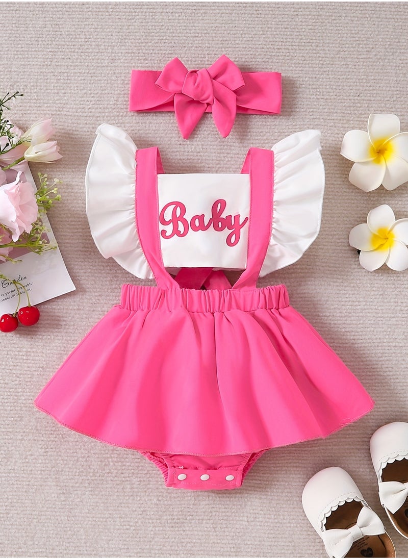 Baby Girl Dress - Ruffled Romper Dress with Puff Sleeves & Letter Print, Newborn Baby Dress, Baby Gift Set, Girl Dress, Frock for Girls, Soft Infant Outfit - 70cm (6-9M)
