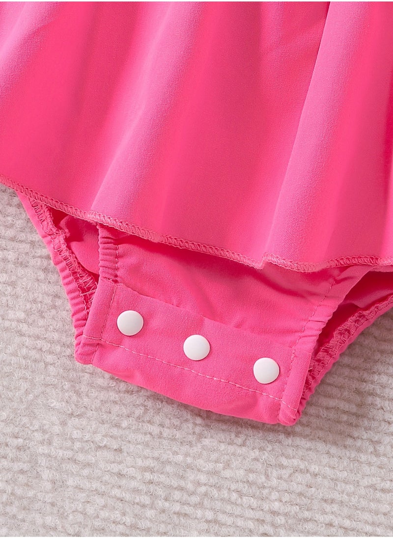 Baby Girl Dress - Ruffled Romper Dress with Puff Sleeves & Letter Print, Newborn Baby Dress, Baby Gift Set, Girl Dress, Frock for Girls, Soft Infant Outfit - 70cm (6-9M)