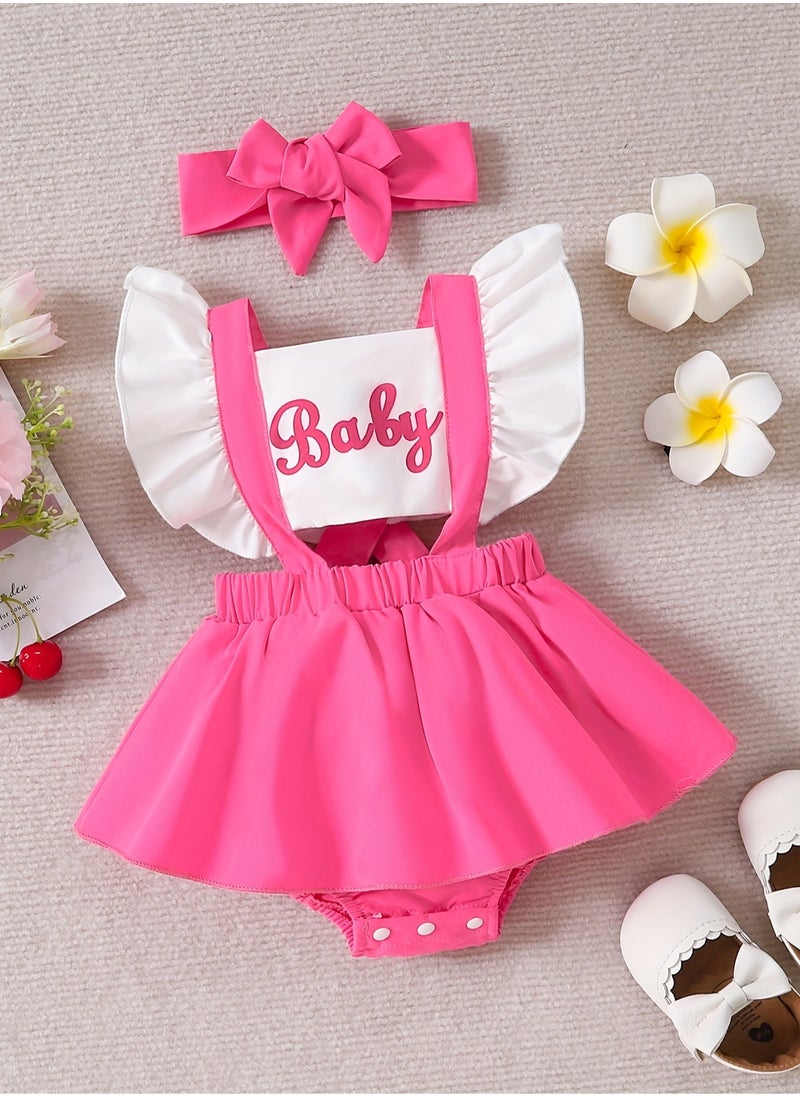 Baby Girl Dress - Ruffled Romper Dress with Puff Sleeves & Letter Print, Newborn Baby Dress, Baby Gift Set, Girl Dress, Frock for Girls, Soft Infant Outfit - 70cm (6-9M)