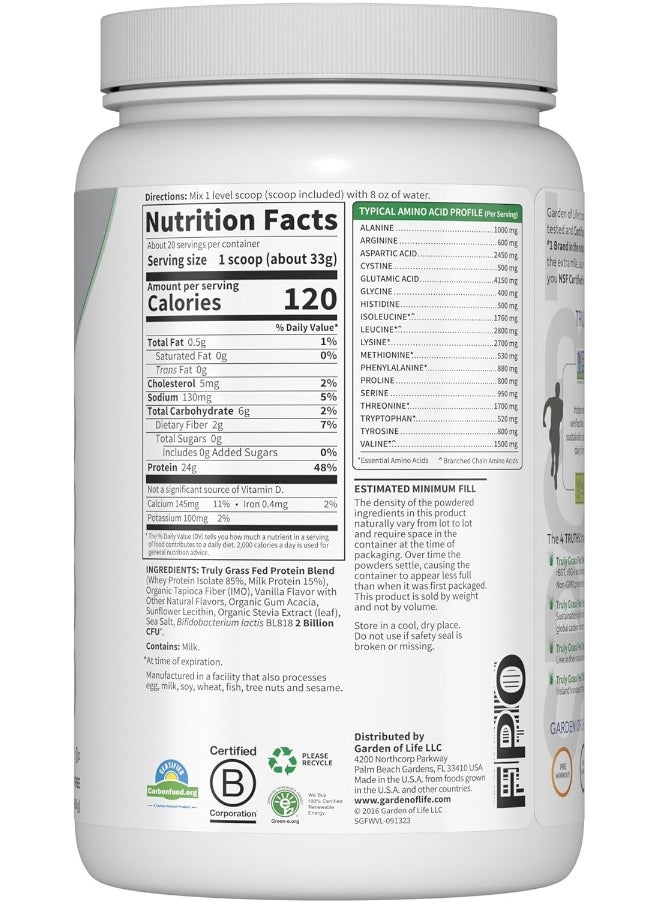 Sport Whey Protein Powder Vanilla Premium Grass Fed Whey Protein Isolate Plus Probiotics For Immune System Health 24G Protein Non GMO Gluten Free Cold Processed 20 Servings