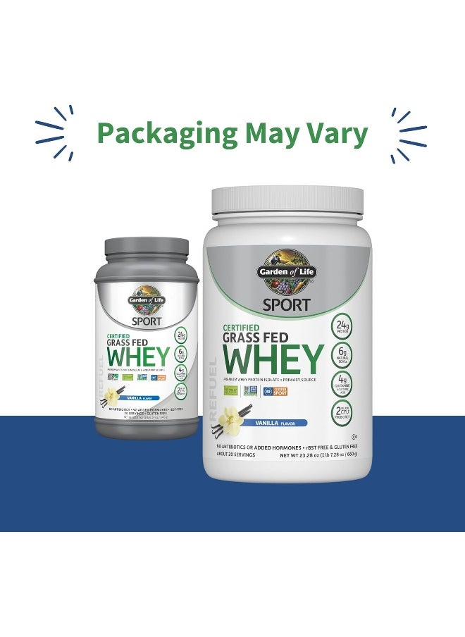Sport Whey Protein Powder Vanilla Premium Grass Fed Whey Protein Isolate Plus Probiotics For Immune System Health 24G Protein Non GMO Gluten Free Cold Processed 20 Servings