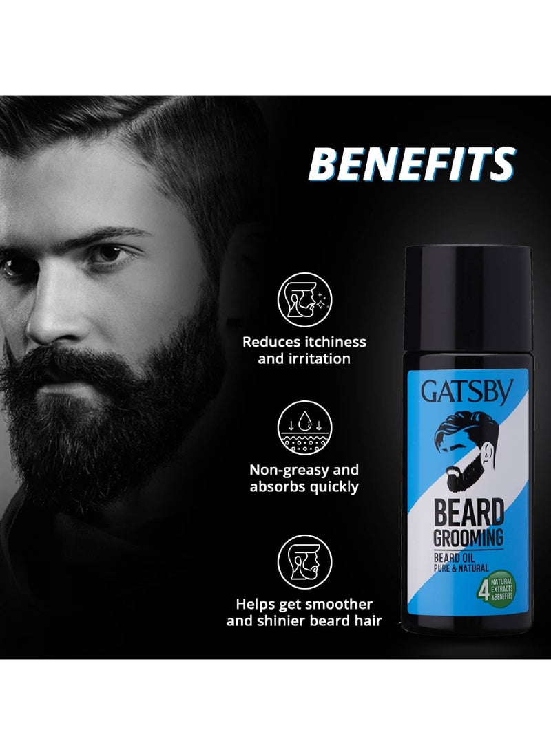 Gatsby Beard Oil - Pure and Natural Non-Sticky and Quick Absorbing Pleasant Fragrance Helps Beard Growth Better Growth and Thicker Beard Multipurpose Oil for Beard and Hair Natural Extracts 50ml