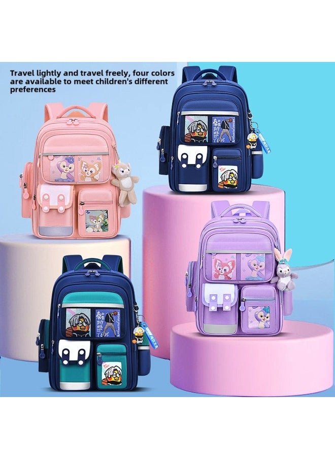Primary School Schoolbag Children's 1-3-6 Grade Backpack Water-repellent Large Capacity Sandwich OxFord Cloth Backpack-Color:Pink Large (send Accessories)