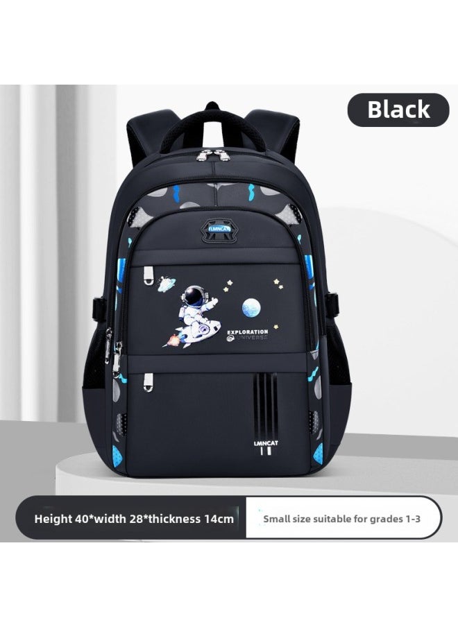 Astronaut Primary School Student Schoolbag Burden Reduction Spine Protection Backpack Waterproof Printing Spaceman Backpack Wholesale-Color:Black Small Size