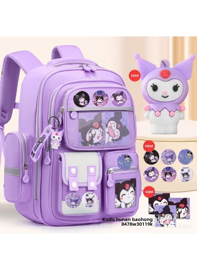 Student Spine Bag Large Capacity Children's Shoulder Bag Direct 3-6 Grade Huoying Bag-Color:Aqua Blue + Doll + Badge-Size:Small