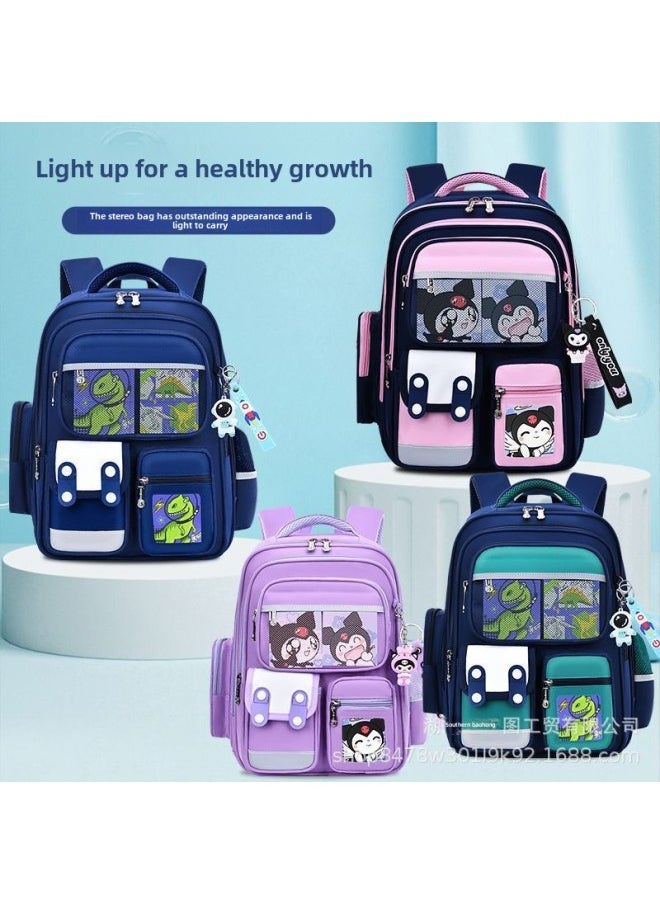 Student Spine Bag Large Capacity Children's Shoulder Bag Direct 3-6 Grade Huoying Bag-Color:Aqua Blue + Doll + Badge-Size:Small