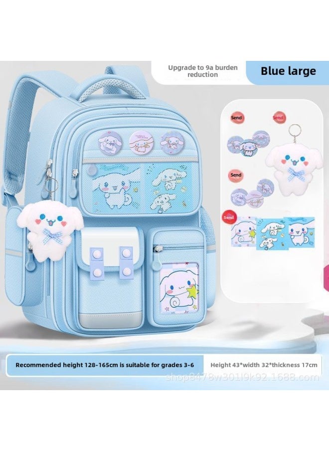 Student Spine Bag Large Capacity Children's Shoulder Bag Direct 3-6 Grade Huoying Bag-Color:Aqua Blue + Doll + Badge-Size:Small