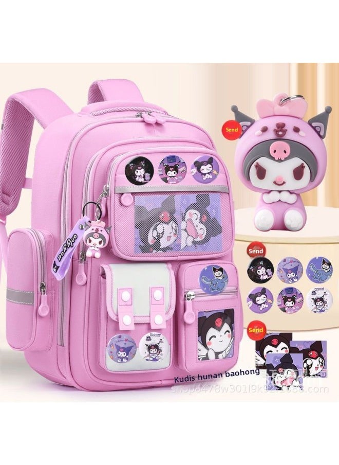 Student Spine Bag Large Capacity Children's Shoulder Bag Direct 3-6 Grade Huoying Bag-Color:Aqua Blue + Doll + Badge-Size:Small