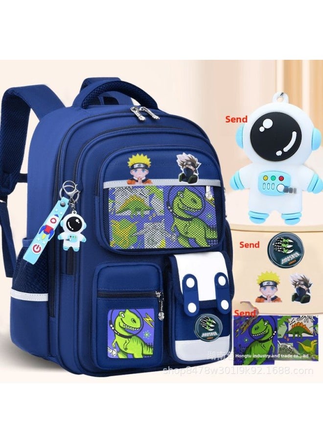 Student Spine Bag Large Capacity Children's Shoulder Bag Direct 3-6 Grade Huoying Bag-Color:Aqua Blue + Doll + Badge-Size:Small