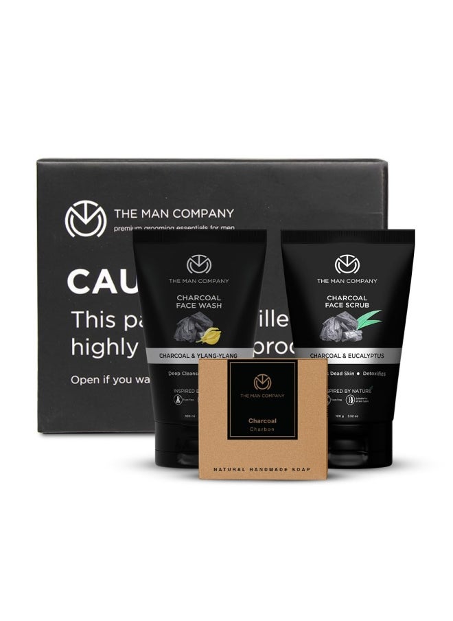 The Man Company Charcoal Face Care Kit with Charcoal Soap Bar, Face Wash, and Face Scrub for Men | Gift Set For Him