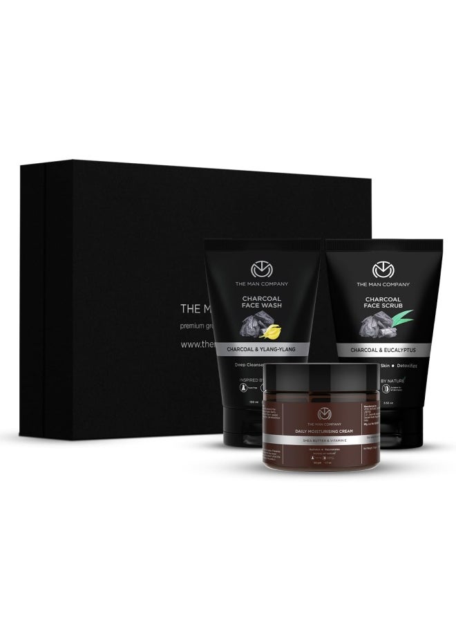 The Man Company De Tan Face Care Kit for Glowing & Moisturised Skin with Charcoal Face wash, Scrub & Moisturizing Cream - Set of 3