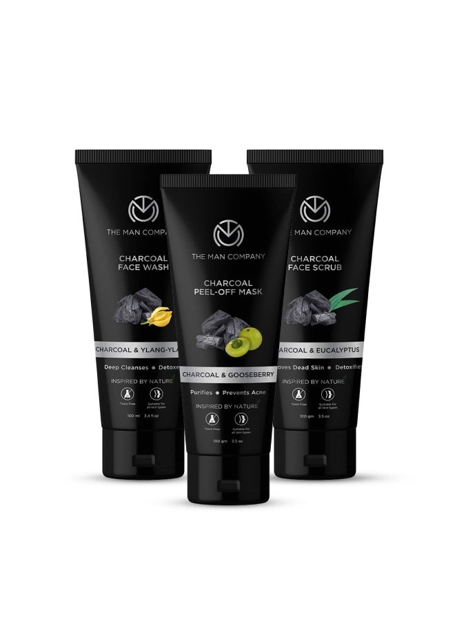 The Man Company Face Cleanser Kit (Charcoal Peel Off+ Charcoal face wash + Charcoal Scrub) - Pack of 3