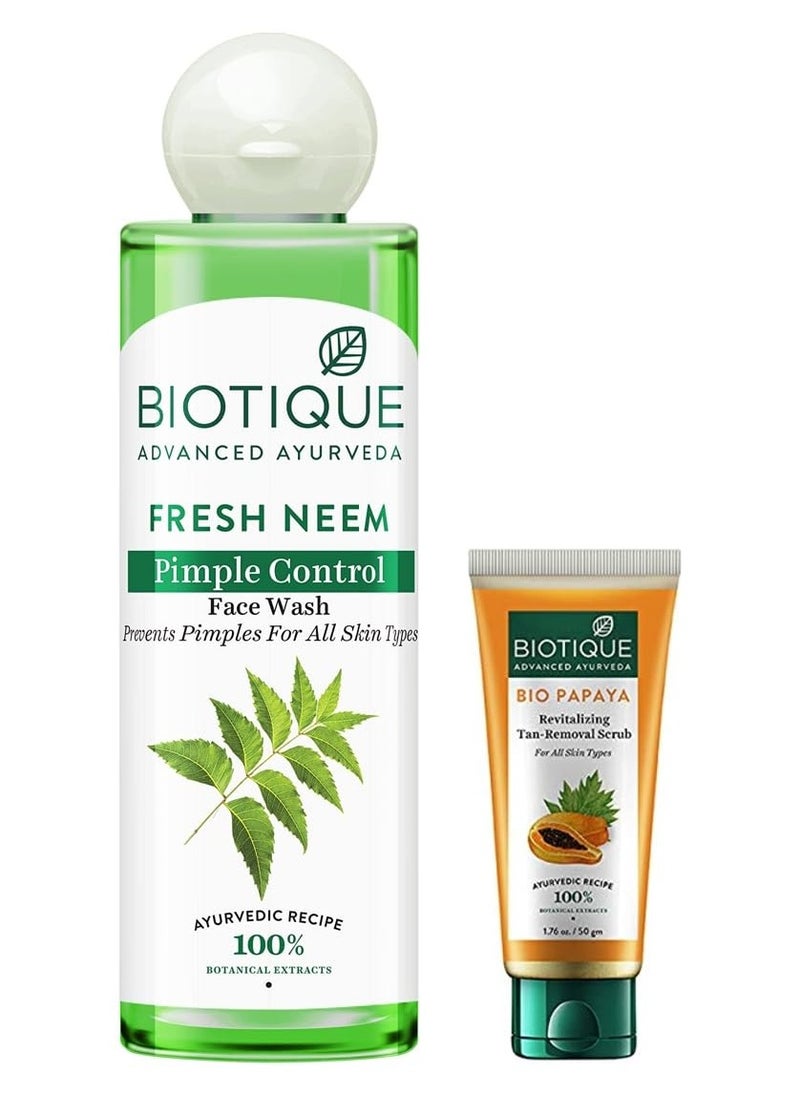 Biotique Bio Neem Purifying Face Wash 200 ml And Biotique Bio Papaya Revitalizing Tan Removal Scrub 50g